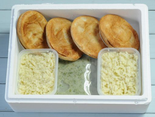 4 pie mash and liquor from Goddards